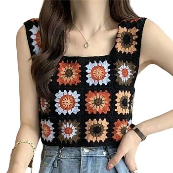 Aashita Creations Women's Crochet Bikini Top - Backless Halter Neck Lace-Up Beachwear, Padded Fringe Bralette, Free Size Summer Vacation Knit Crop Top for Women