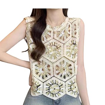 Aashita Creations Women's Crochet Bikini Top - Backless Halter Neck Lace-Up Beachwear, Padded Fringe Bralette, Free Size Summer Vacation Knit Crop Top for Women