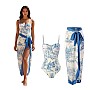 Showday European American Women's Bikini Bathing Suit Women's One Piece Swimsuit with Beach Cover up Wrap Skirt Floral Tummy Control Tankini Set 2 Piece Swimsuit Outfits