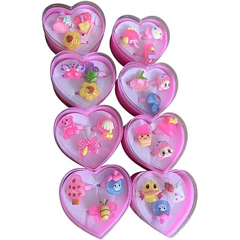 Assorted Shapes Plastic Baby Rings Set, 3 Rings, Random Selection, Pink Heart Rings