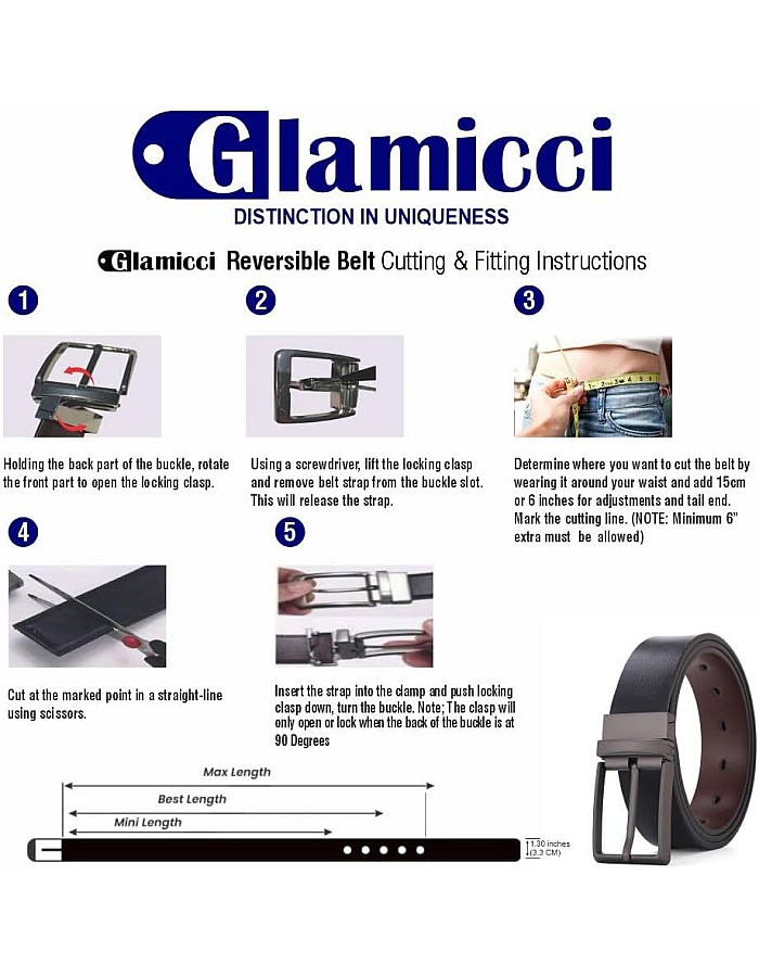 Reversible Leather Belt – Genuine Leather | Adjustable & Trim-to-Fit | Stylish 2-in-1 Design for Men & Women | 33-34mm (1.3") Wide | Versatile Dress & Casual Belt