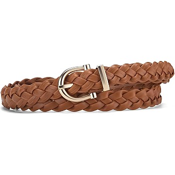 Jeans Pin Buckle Belt - Flat leather belt with sleek pin buckle and woven edge, tailored to complement slim-fit jeans effortlessly.