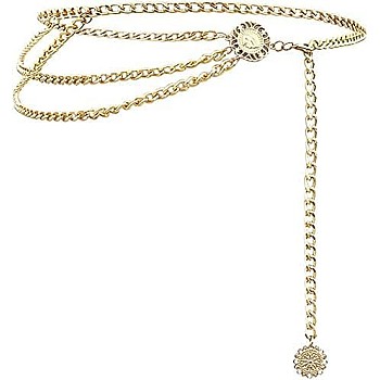 Multi-Layered Gold Chain Belt Y2K Punk Style 105 cm Decorative Waist Chain with Polka Dot Elements, One Size