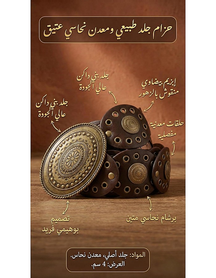 حزام خصر جلد بني للنساء من Nopatia بتصميم حلقات بيضاوية، ستايل بوهيمي ويسترن مزين بفتحات معدنية وإبزيم برونزي كبير، حزام عريض فينتج مثالي لل