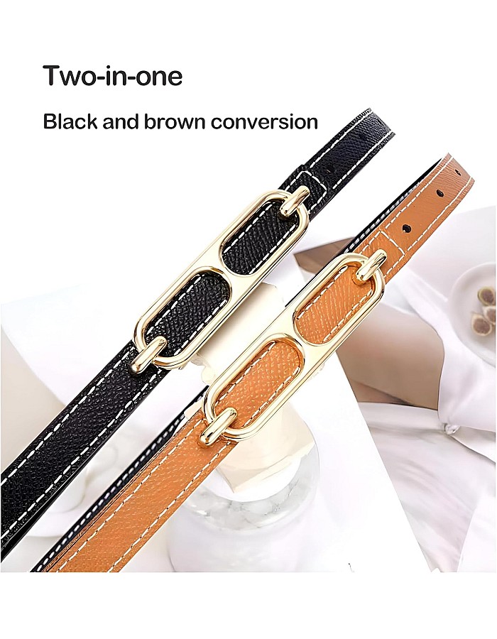 Style Harmony - Classic Women’s Leather Belt with Lustrous Alloy Buckle, Slim Fit Enhancing Waist Definition, Suitable for Denim or Dresses and Perfect for Modern Professional Fashion Looks