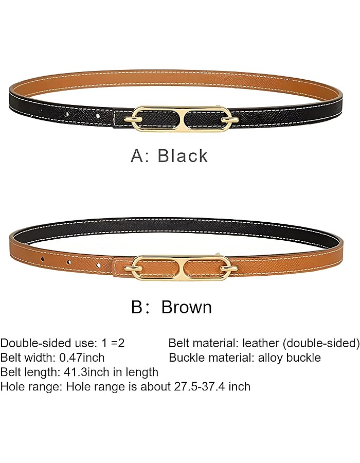 Style Harmony - Classic Women’s Leather Belt with Lustrous Alloy Buckle, Slim Fit Enhancing Waist Definition, Suitable for Denim or Dresses and Perfect for Modern Professional Fashion Looks