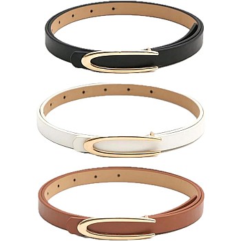 Women's Slim Belt Set 3-Pack Gold Buckle Design Black White Brown Casual Style, One Size