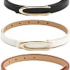 Women's Slim Belt Set 3-Pack Gold Buckle Design Black White Brown Casual Style, One Size