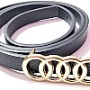 Women's Thin Leather Belt Gold Metal Buckle Black Leather 01202611001 1 Piece