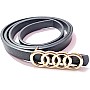 Women's Thin Leather Belt Gold Metal Buckle Black Leather 01202611001 1 Piece