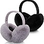 SATINIOR 2 Pcs Winter Ear Muffs Woman Cute Furry Faux Fur Ear Warmers Outdoor Foldable Headband for Cold Winter Accessories, Gray, Black, One size
