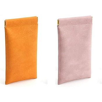 2PCS Eyeglass Storage Pouch Glasses Bag Sunglasses Storage Set Shrapnel Mouth Automatic Closure Glasses Storage Bag Leather Glasses Bag, Soft Inner Lining Large Capacity Water-Resistant(Pink+Orange)