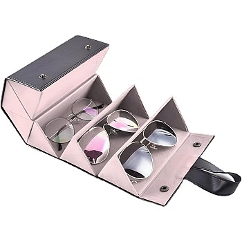 Foldable Case - Vintage Black 5 Slot Sunglasses Organizer Box, Portable Travel Storage Solution for Eyeglasses and Eyewear Items