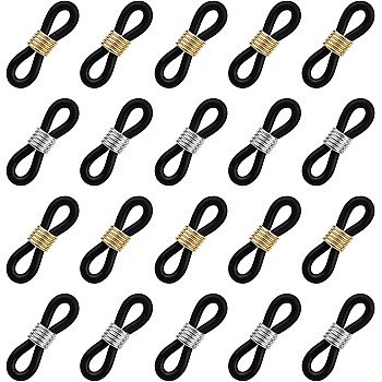 20 Pieces Eyeglass Chain Ends, Adjustable Spring Rubber Ends Connectors for Eye Glasses Holder Necklace Chain Strap, Gold and Silver Ring (Black)