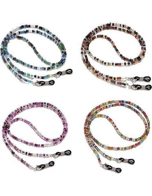 سلاسل نظارات خرز، شرائط ملونة للتعليق فالرقبة مضادة للانزلاق للنظارات الشمسية والطبية، طقم مكون من 4 قطع