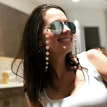 سلسلة وحامل للنظارة مزينة بالؤلؤ مناسبة للنساء والرجال من اوبميك, ذهبي, free size