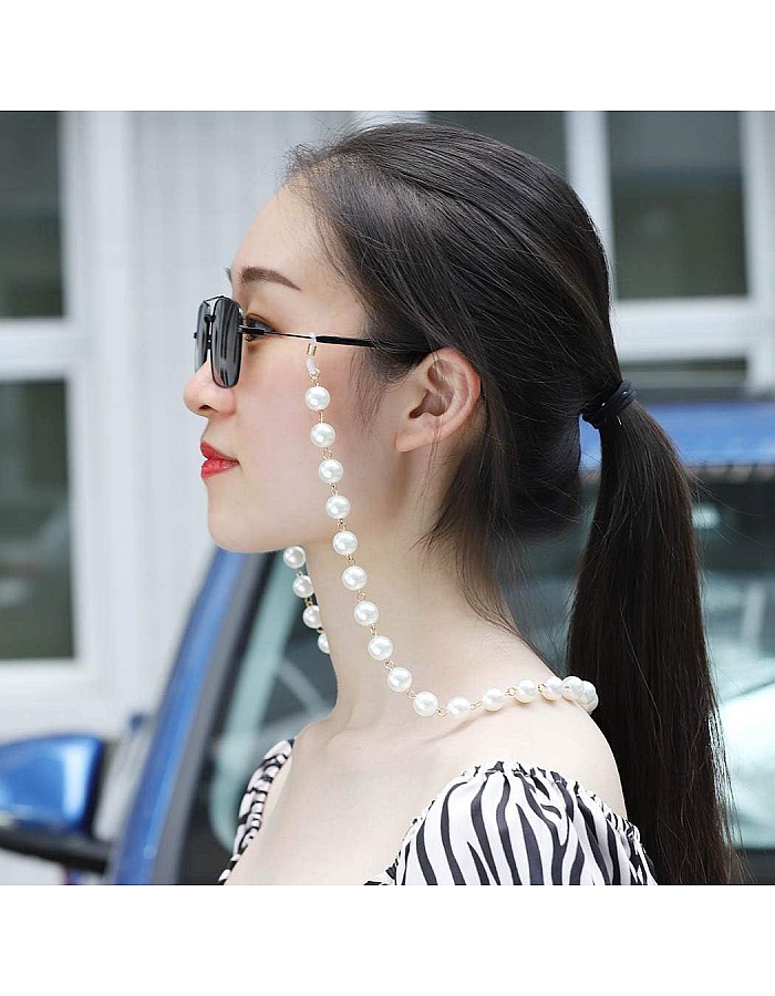 سلسلة وحامل للنظارة مزينة بالؤلؤ مناسبة للنساء والرجال من اوبميك, ذهبي, free size