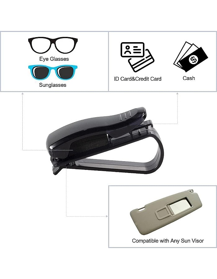 Sunglasses Holder Clip On Car Sun Visor Clip On Ticket Card Black