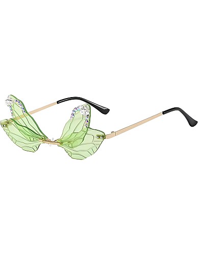 Fashion Eyewear - Unique Irregular Sunglasses with Women’s Dragonfly Wings Design and Eye-Catching Bling Details, Making a Bold Statement for Any Party