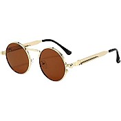 Men Women Sunglasses Steampunk Round Anti-UV Polarized Metal Frame Retro Sun Glasses Mirror UV400 Brand Design Women and Men Eyewear Polarized Vintage Outdoor Sunglasses