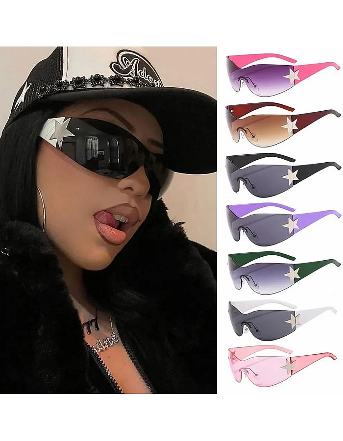 MySouq-Store [1Pcs] New Rimless Punk Sunglasses Goggle Women Men Luxury Brand Wrap Around Sun Glasses Star Eyewear Sports One Piece Shades