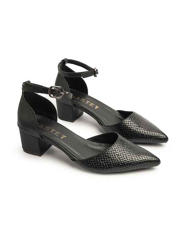 BASTET "Ma?at" Women?s Block Heel Pumps ? 3cm Mid-Heel Closed Back Pointed Toe Shoes with Ankle Strap ? Elegant & Comfortable - size