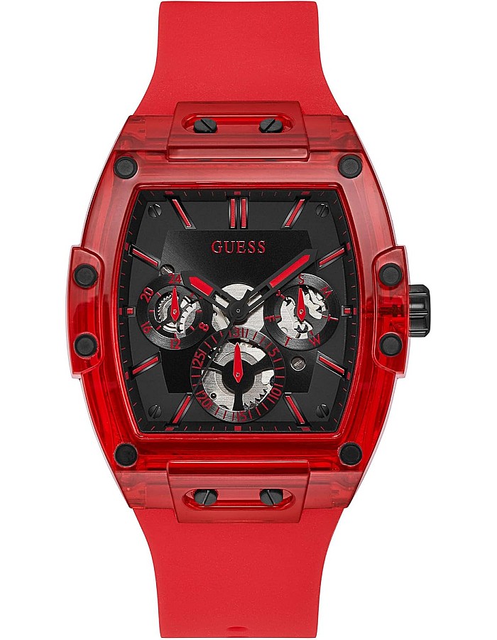 GUESS Men's Polycarbonate Quartz Watch with Silicone Strap, Red, 24 (Model: GW0203G5)