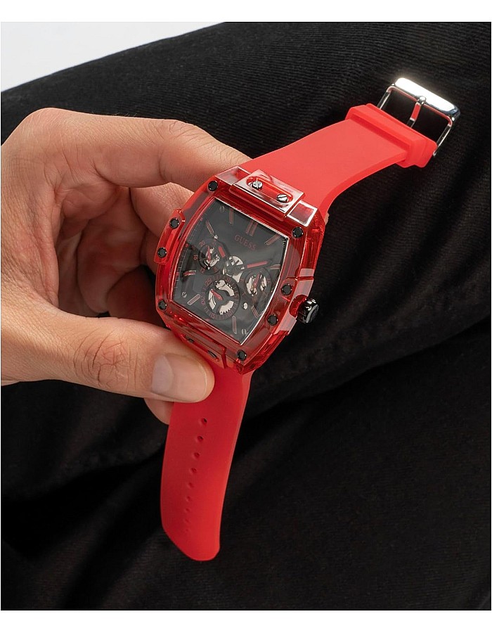 GUESS Men's Polycarbonate Quartz Watch with Silicone Strap, Red, 24 (Model: GW0203G5)