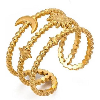 French Retro Multi-layer Hollow Star Moon Open Ring Trend Simple Stainless Steel Ring Adjustable