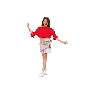 Girls' set, a red blouse and a multi-colored pocket