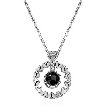 Retro Rounded Hearts 925 Sliver 100 Languages I Love You Projection Pendant Couple Necklace For Lovers 2023 Trendy Couple Romantic Jewelry (Silver)