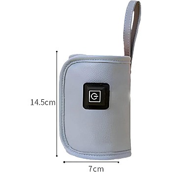 USB Baby Bottle Warmer, Faux Leather, Green, 14.5 x 7 cm, with Charging Cable