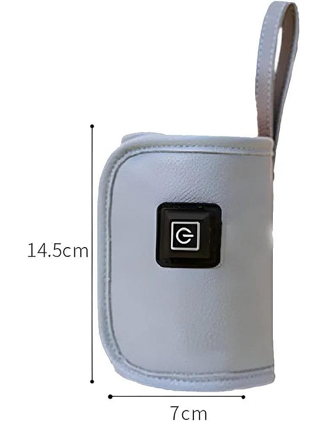 حافظة تدفئة زجاجة الرضاعة بالـ USB، جلد صناعي، أخضر، 14.5 × 7 سم، مع كابل شحن، للأطفال