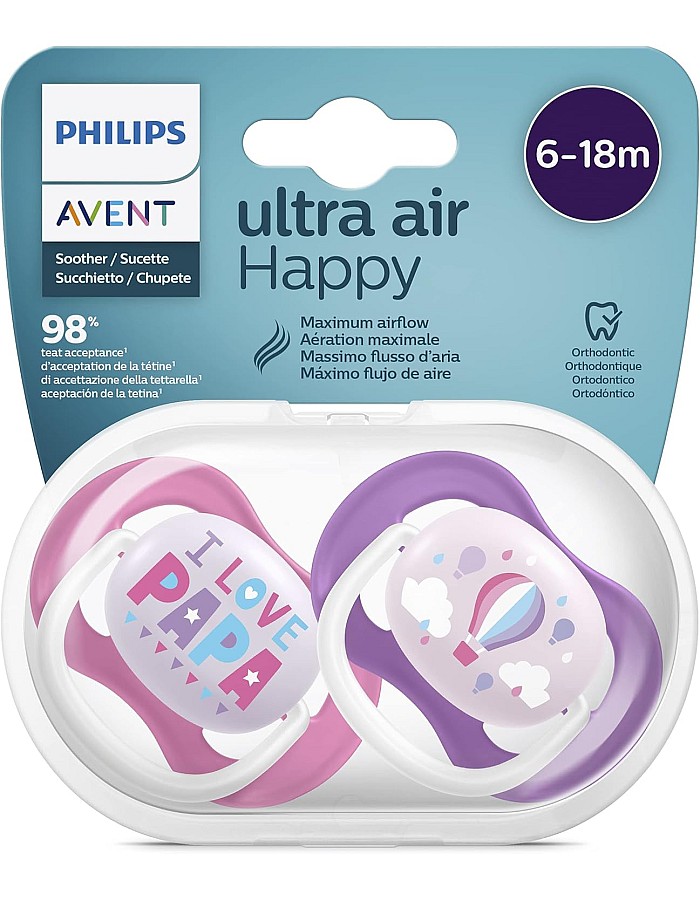 Philips Avent Ultra Air Pacifier Orthodontic & BPA, with Extra Ventilation Holes 6-18 Months Pack of 2 Pink Color with Sterlizier and Carrying Case