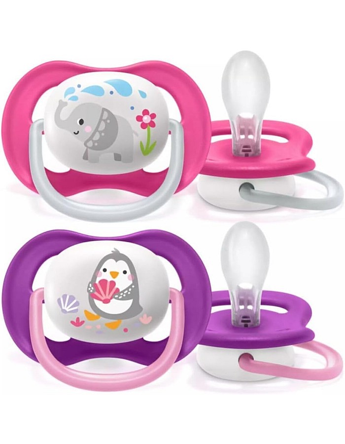 Philips Avent Ultra Air Pacifier Orthodontic & BPA, with Extra Ventilation Holes 6-18 Months Pack of 2 Pink Color with Sterlizier and Carrying Case