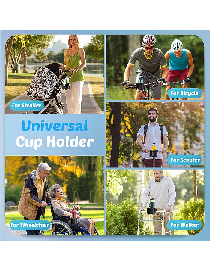 Guiseapue Cup Holder for Walker: Stroller Cup Holder Attachment with Phone Holder, Wheelchair/Stroller Accessories for Rollator, Bike, Scooter, Baby Essentials, First Mother‘s Day Gifts for New Mom