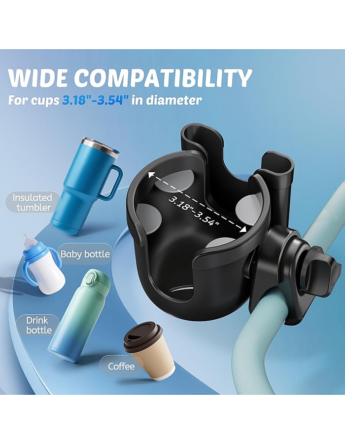 Guiseapue Cup Holder for Walker: Stroller Cup Holder Attachment with Phone Holder, Wheelchair/Stroller Accessories for Rollator, Bike, Scooter, Baby Essentials, First Mother‘s Day Gifts for New Mom