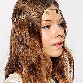 Boho Tassel Head Chain Sequins Hair Chain Gold Bridal Headpieces for Women and Girls