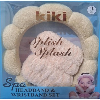 Headband and 2 Hair Bands, Women Sponge Terry Towel Headband for Skin Care, Face Washing, Makeup Removal, Shower, Face Mask Application, Soft and Absorbent Material (Light Beige, One Size)