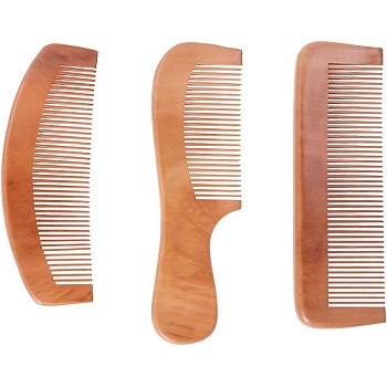 3pcs Peach Wooden Combs Natural Wood Hair Combs Anti-static Combs Half Moon Square Handle Shape Wooden Combs