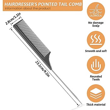 Comb Steel Pin Rat Tail Carbon Fiber Heat Resistant Teasing Combs with Stainless Steel Pintail- MODEL 06700
