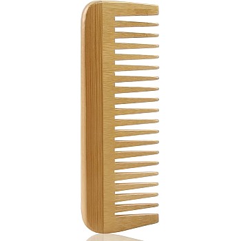MRD Bamboo Wide Tooth Comb, Detangling Anti-Static Brush Natural Curly Wavy Dry Hair For Womens and Mens Hand Polished (1PCS)