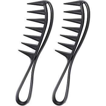 WLLHYF 2-Piece Wide Teeth Comb Curl Shark Combs Hair Styling Accessories Professional Salon Afro Coarse Comb Anti-Static Durable Hairdressing Tool for Men and Women Styling (Black)