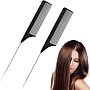 ZOZY Comb Steel Pin Rat Tail Carbon Fiber Heat-Resistant Teasing Comb with Stainless Steel Pintail