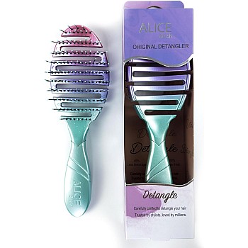 Alice Original Detangler Brush - Curved Ergonomic Design With Soft Flexible Bristles, Gradient Color, For Wet & Dry Hair (Pink, Purple & Mint Gradient)