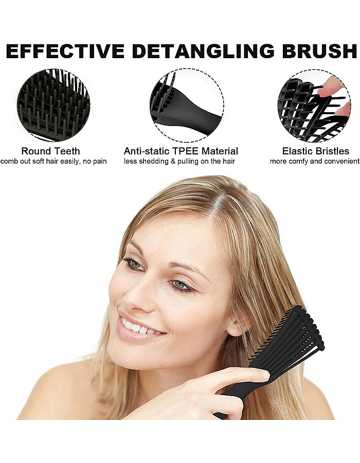 MT Anti static detangling- hairbrush anti-knot massage detangler comb pain free hair brush straightener for women men and kid long thick curly - Black (1)