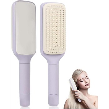 Self Cleaning Detangling Hair Brush For Women And Men, Organic No Pull Hair Brush, Professional Detangling Brush For Wet And Dry Hair (Purple Or Grey)