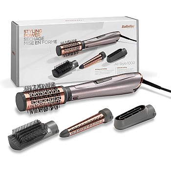 BaByliss Air Style 1000 Hot Air Brush with Ion Technology, 4 Attachments for Drying, Styling and Curling, AS136E, 1 Piece (1 Pack), Silver Rose Gold