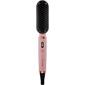 CH&BE Smooth Brush 2-in-1 Hair Straightening Brush, Pink with Rose Gold Accents, LCD Display, 5 Temperature Settings 250-450°F, Anti-Scald Design, Auto Shut-off