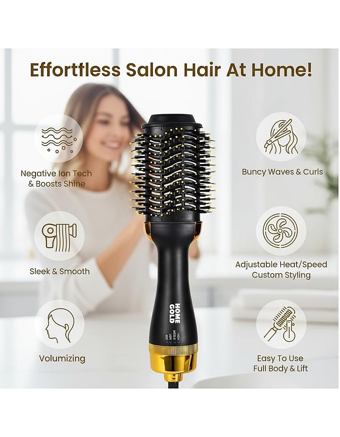 Hair Dryer Brush Hot Air Styler With Ceramic Ionic Tech, 1200W Volumizer for Drying, Curling, Smoothing and Blowouts, HG-905